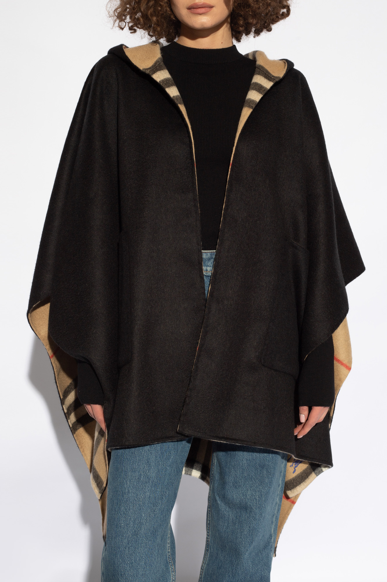 Burberry black poncho best sale